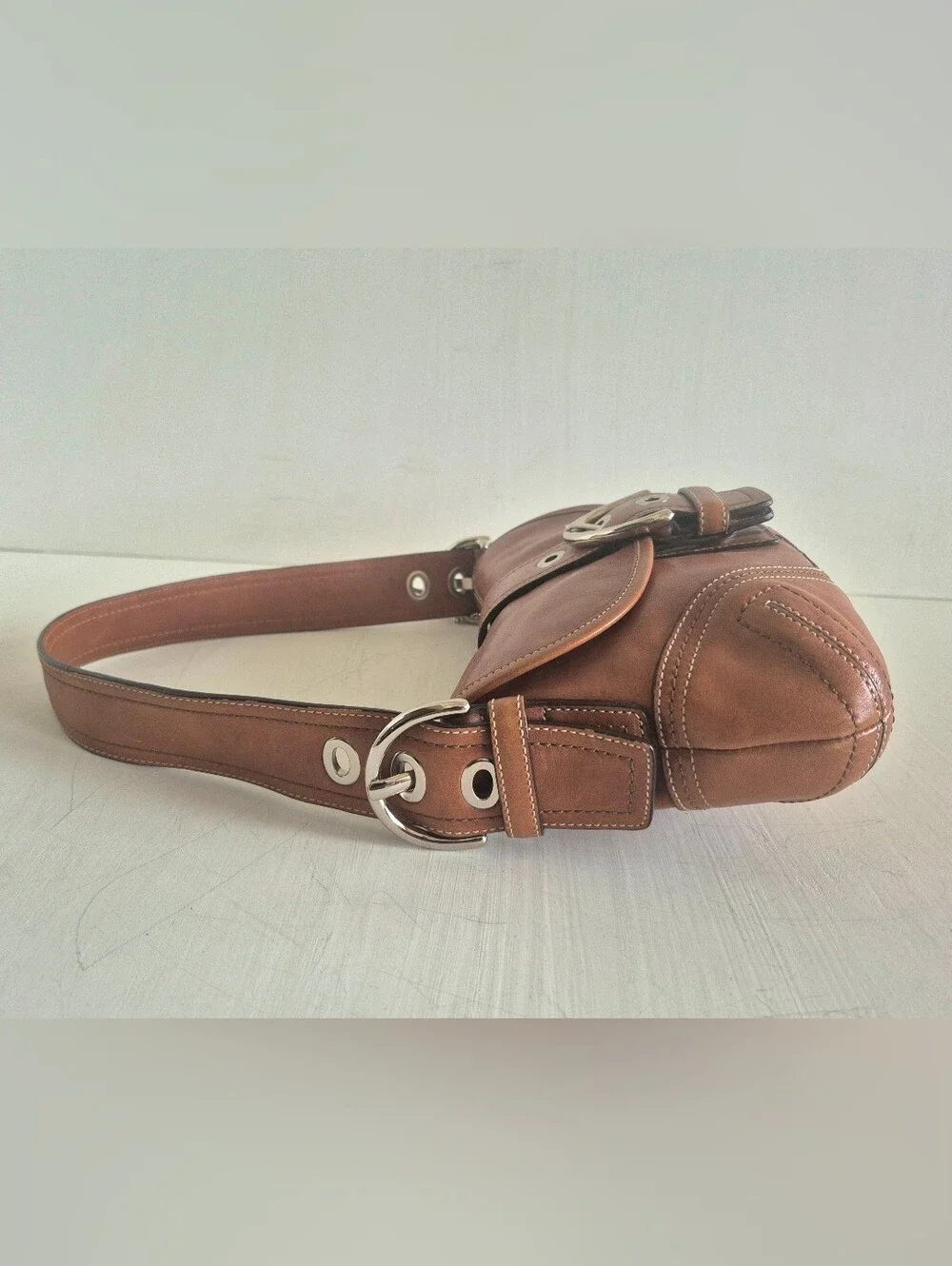 Coach F10188 Vintage Cognac Leather Soho Hobo Shoulder Bag with Silver Hardware